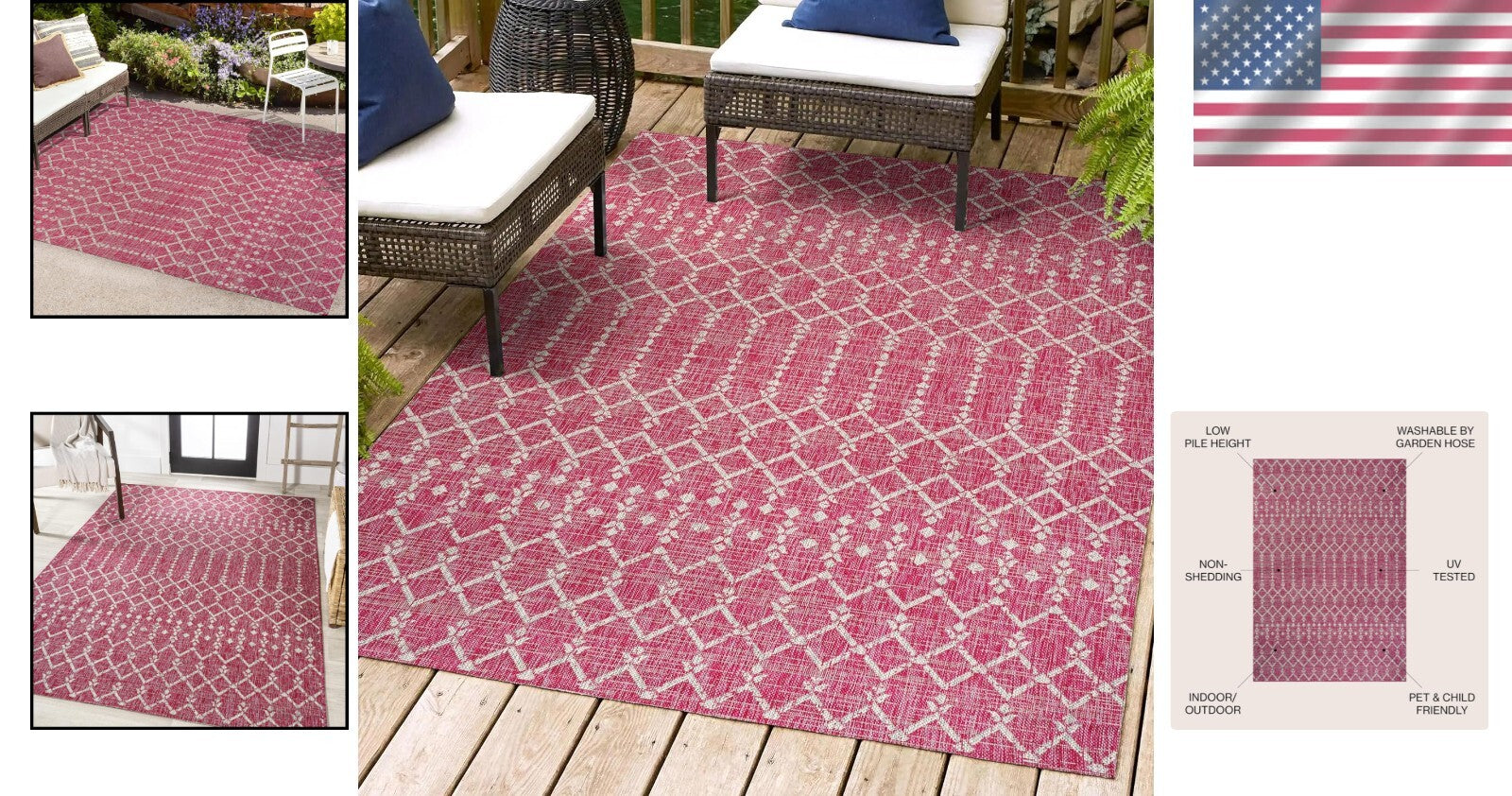 Stylish Fuchsia/Gray Outdoor Rug – 4x6 Low Pile, Stain Resistant & Pet Friendly