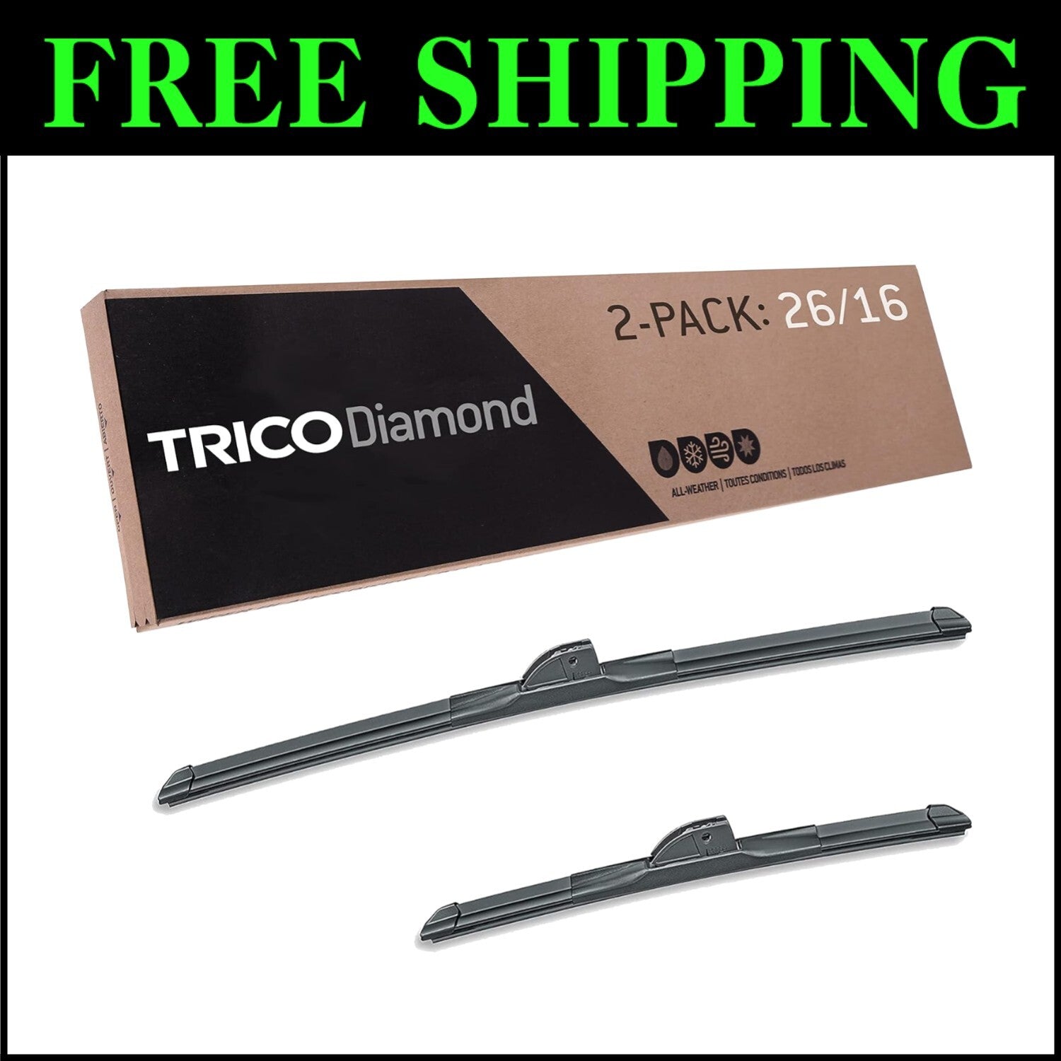 Multi-Vehicle Diamond Wiper Blades 26" & 16" Pack of 2 for All Conditions