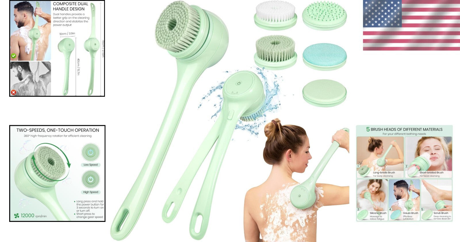 5-in-1 Electric Body Scrubber: Waterproof Massage Brush for Exquisite Skin Care