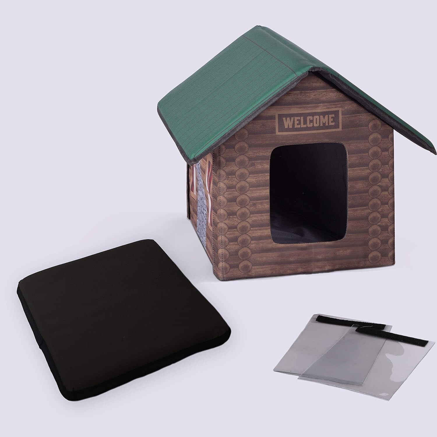 Insulated Outdoor Cat Shelter - Unheated Log Cabin for Community or Stray Cats