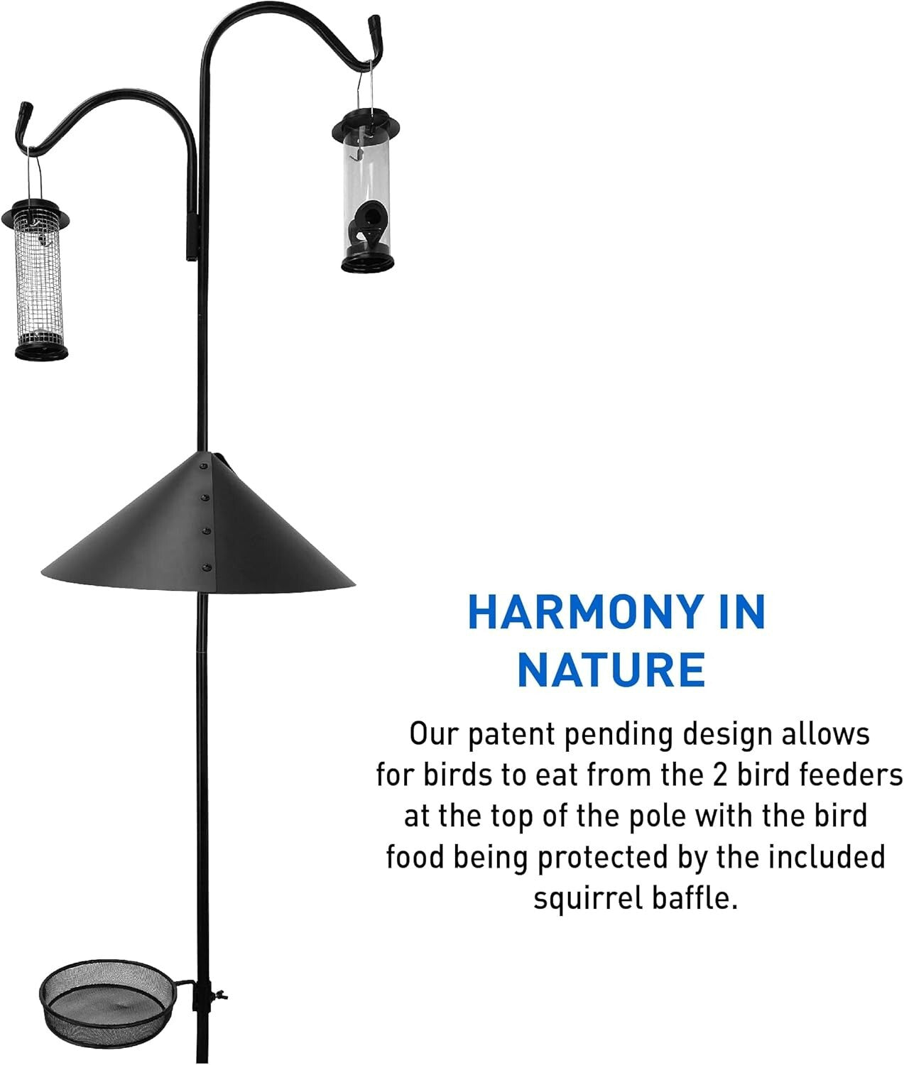 Durable 90-Inch Squirrel Baffle Bird Feeding Station - Includes 2 Feeders
