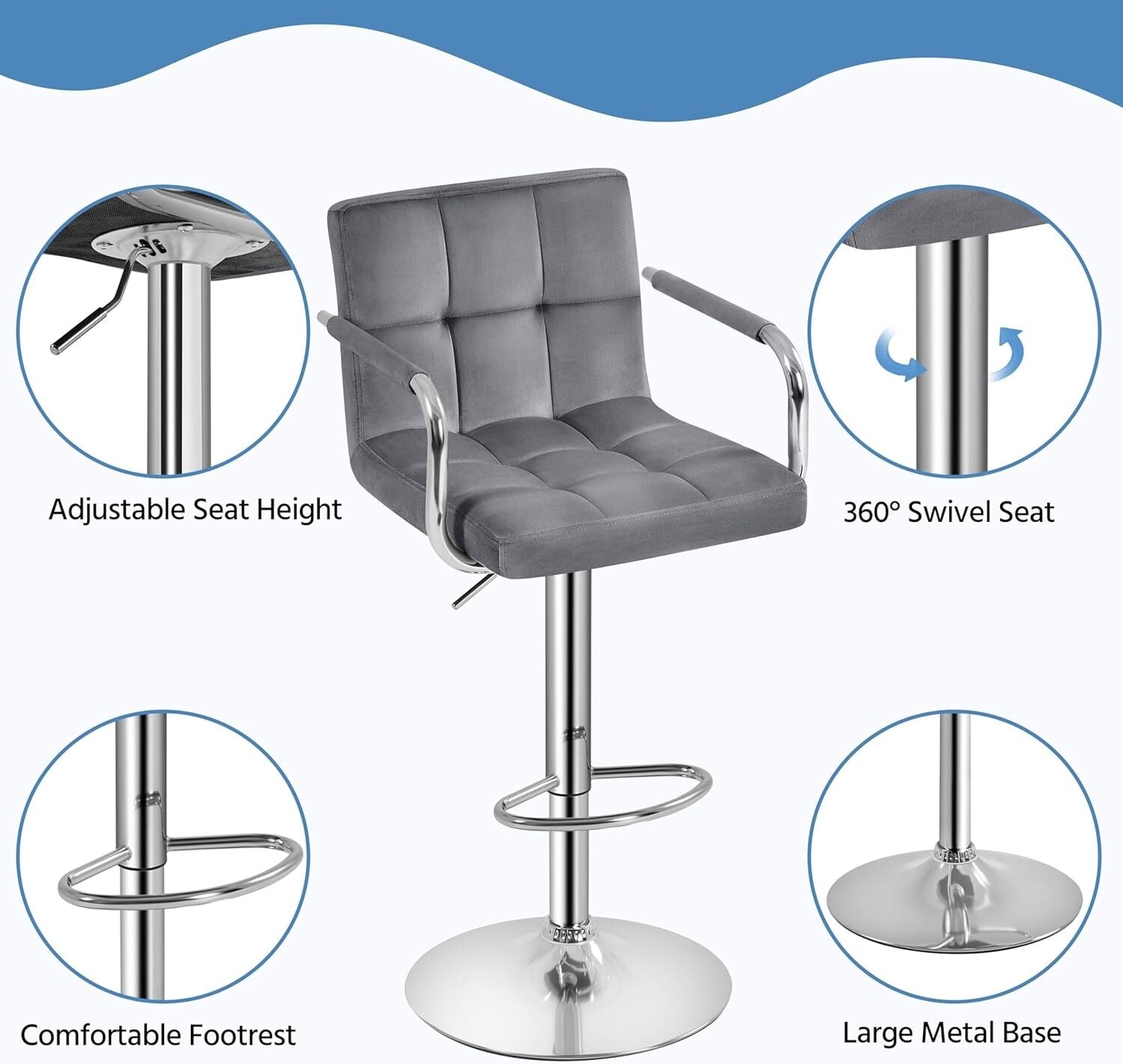 Set of 2 Elegant Velvet Swivel Bar Stools with Adjustable Height - Modern Design