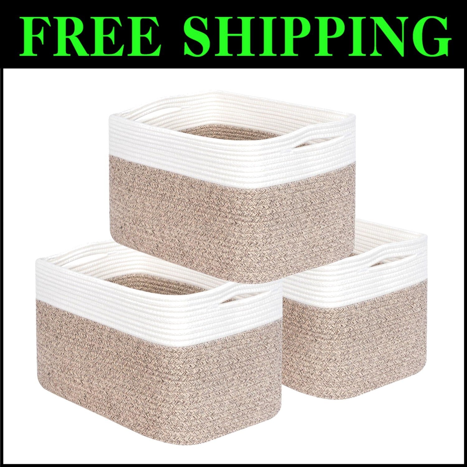 Chic 3-Piece Rectangular Storage Baskets with Slit Handles - Nursery & Playroom