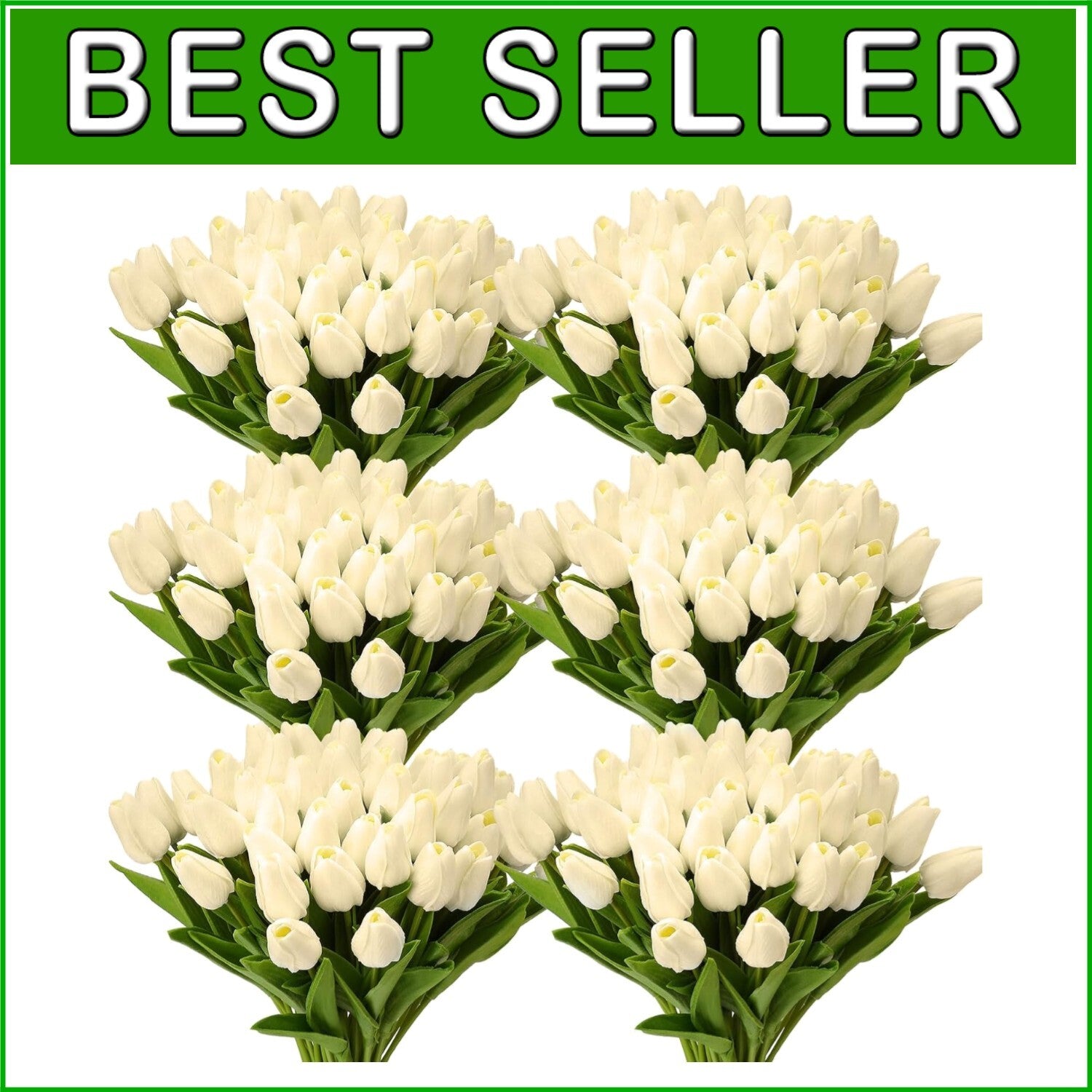 Waterproof Faux Tulips in Milk White - 100-Piece Set for Year-Round Elegance
