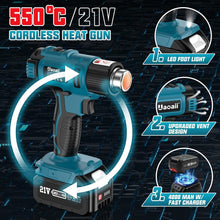Load image into Gallery viewer, Portable Hot Air Gun Kit - 21V, 4 Nozzle Set, LED &amp; Ergonomic Design, 1022°F