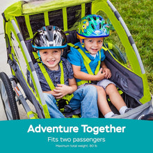 Load image into Gallery viewer, Versatile 2-Passenger Bike Trailer/Stroller with Weather Canopy &amp; Safety Harness