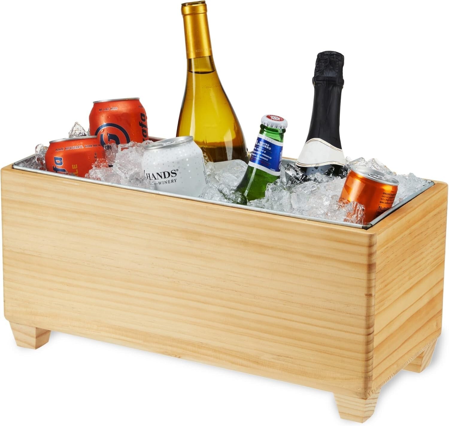 Elegant Pine Wood Wine Bucket with Galvanized Tub – Holds 4 Bottles, 5.4 Gal