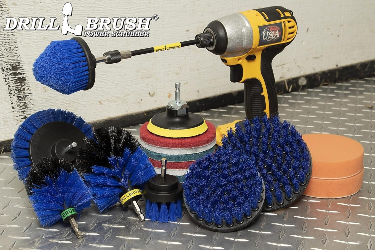 Professional 21-Piece Drill Brush Set with Blue Bristles for Pool and Boat Care