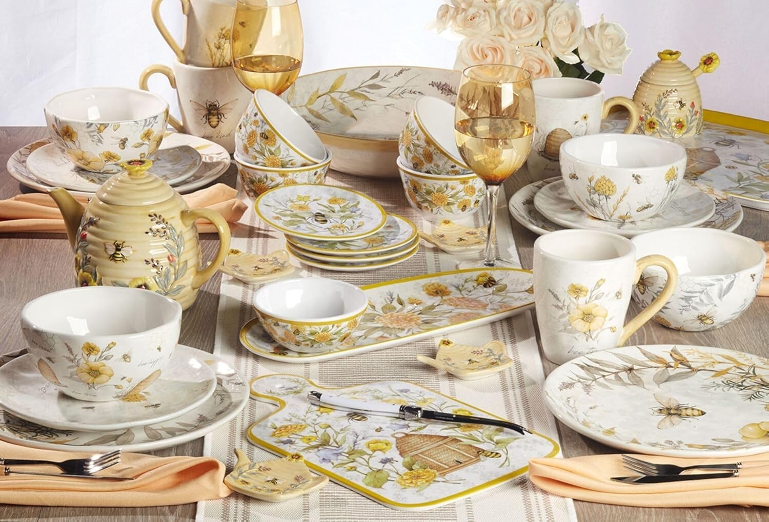 Charming Bee & Floral 12-Piece Melamine Set for Spring & Summer Entertaining