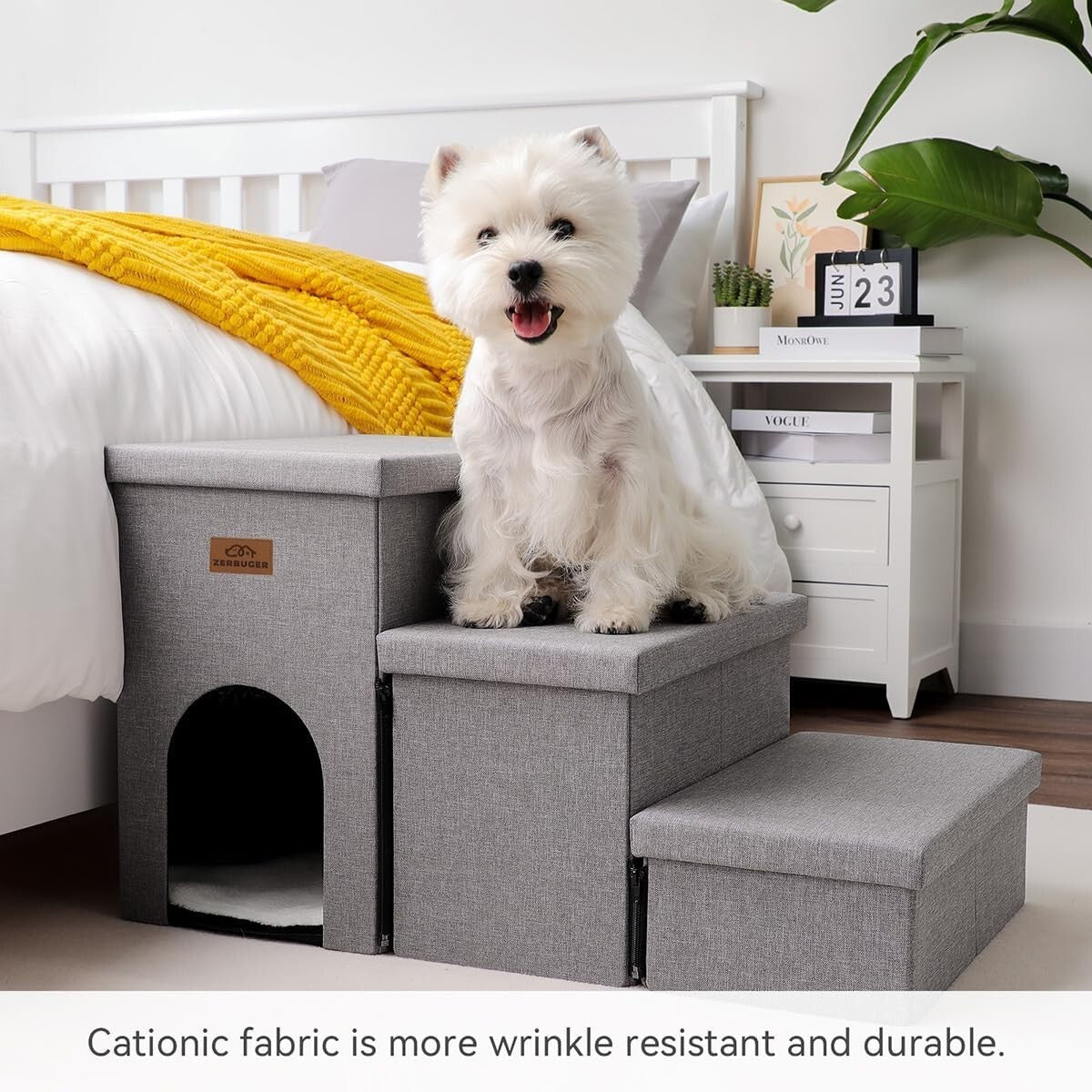 Wide Smok Gray Pet Steps - 3 Steps for High Beds & Cars, Up to 200 lbs Capacity