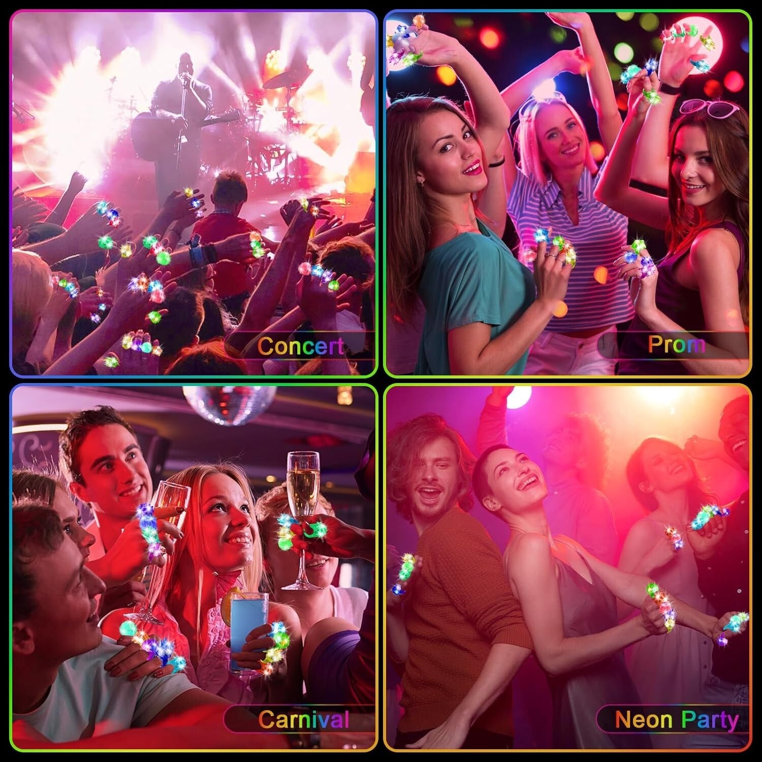 Versatile LED Glow Rings Pack - 150 Count with 6 Unique Styles for Celebrations