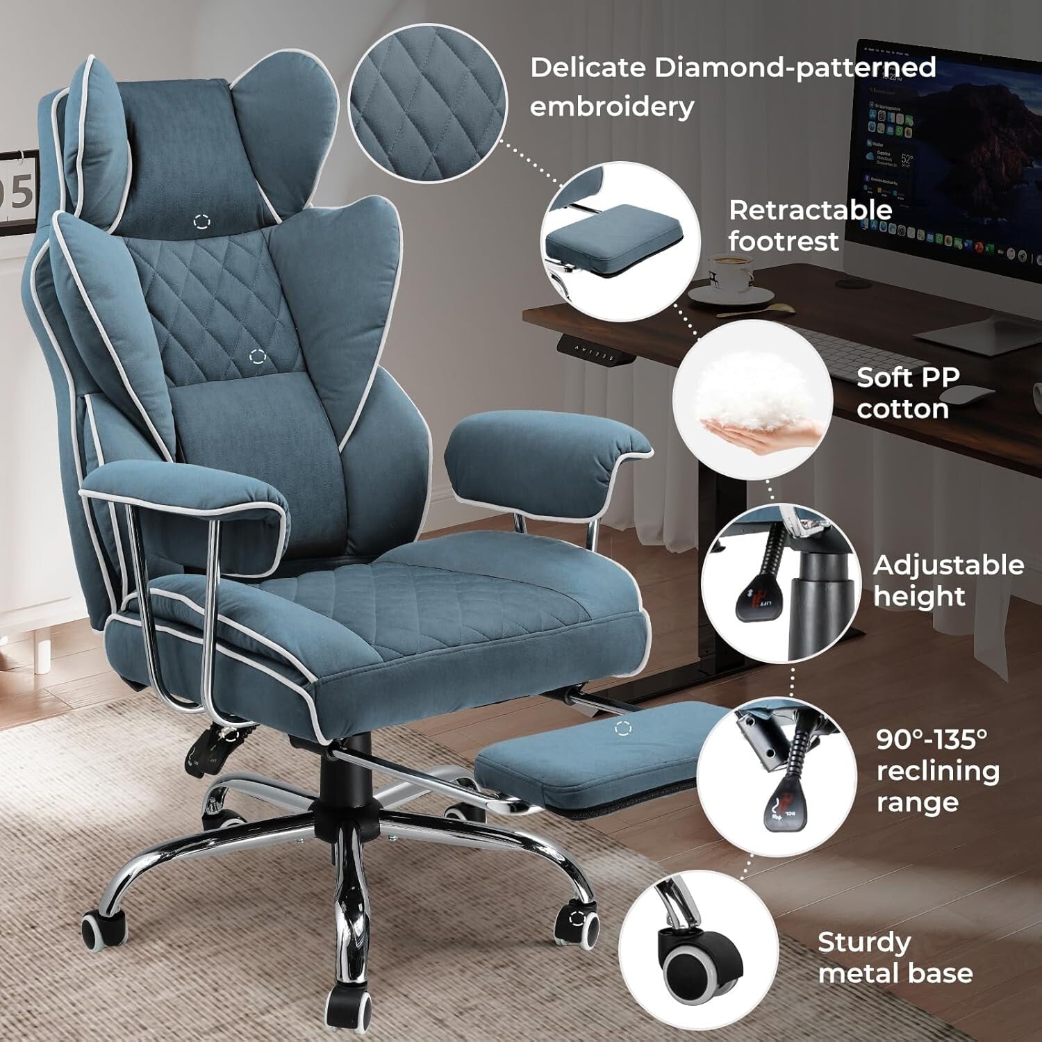 Big & Tall Office Chair - High Back Leather Executive Gaming Chair with Footrest