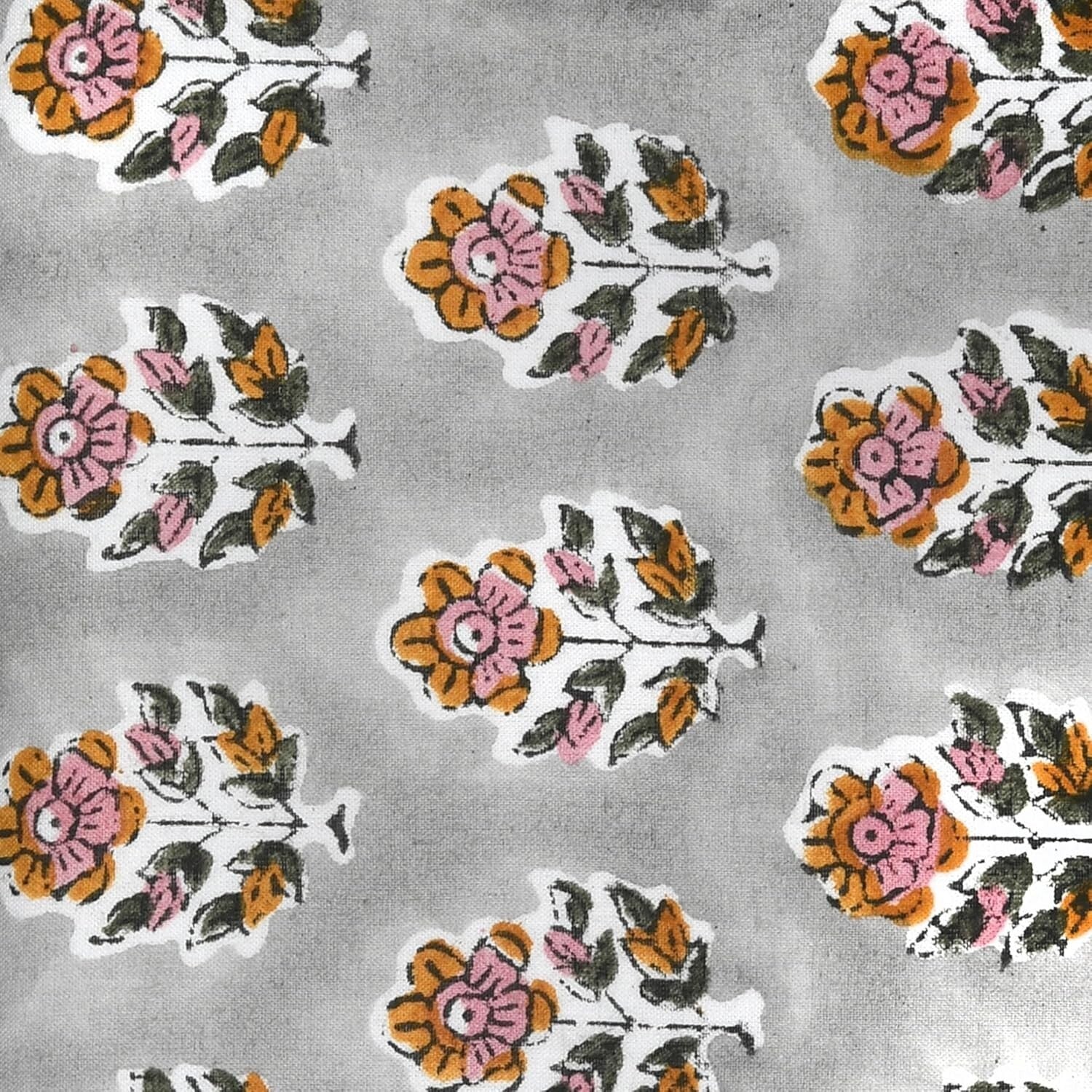 Set of 4 Cotton Block Printed Flower Placemats - Versatile Round Table Mats