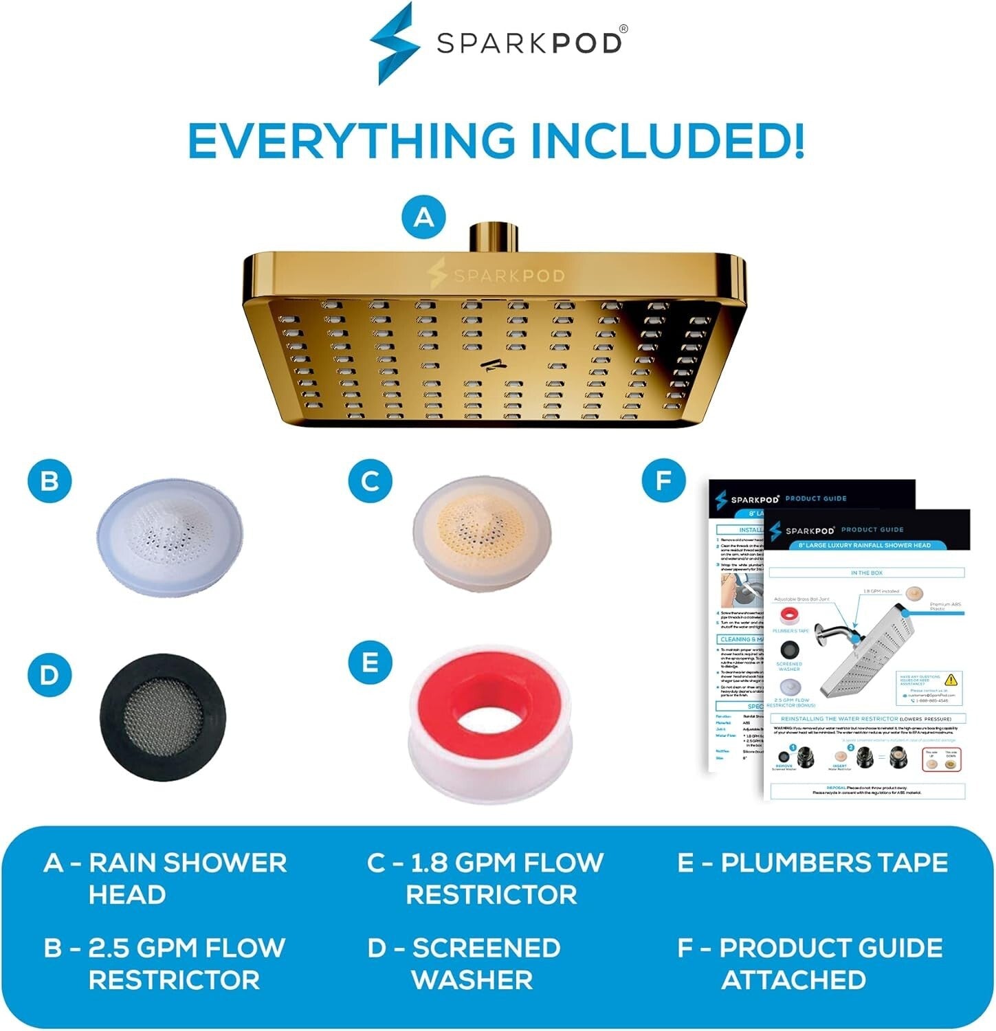 8 Inch Polished Luxury Shower Head - Easy Install High Pressure Rain Design