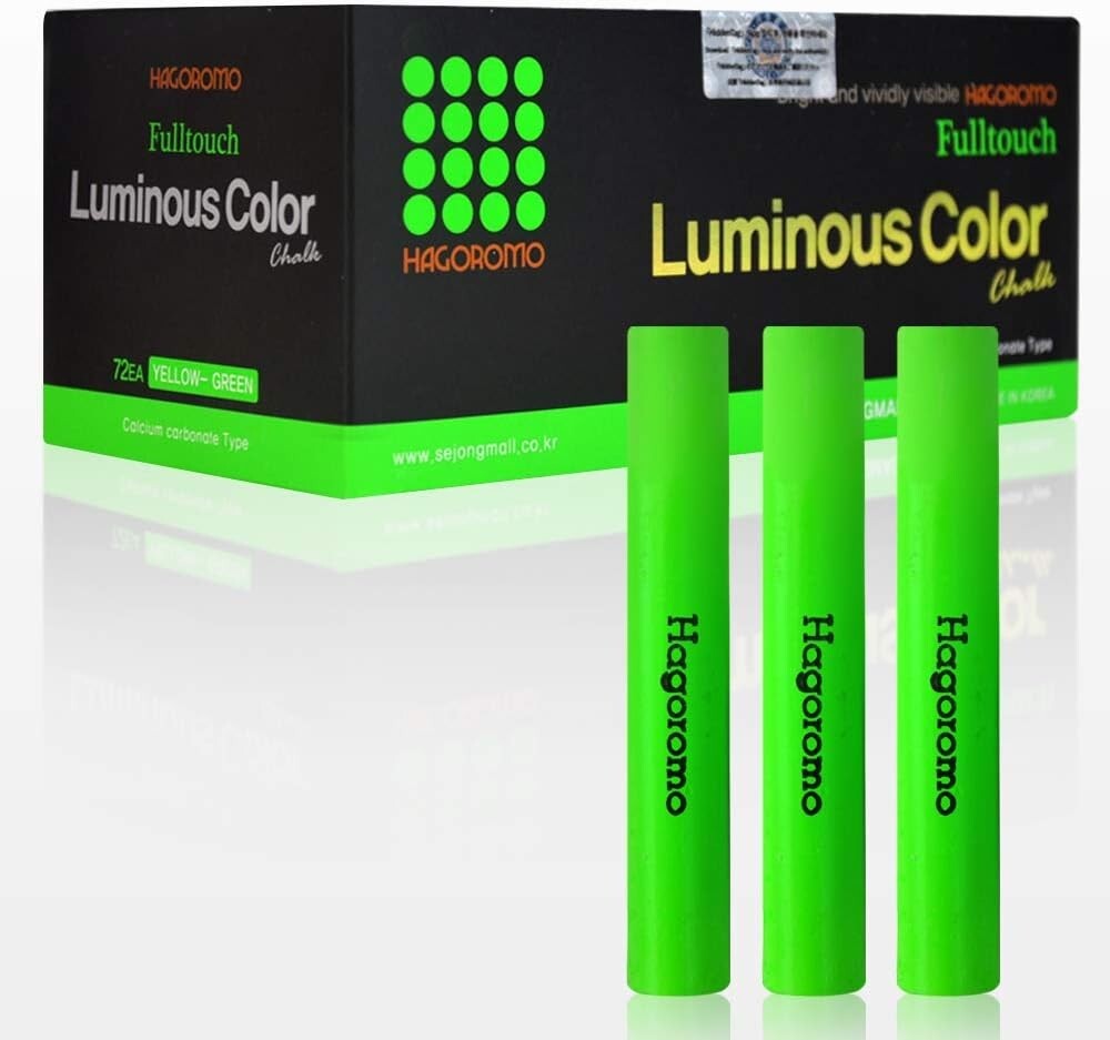 Non-Toxic Dustless Luminous Chalk Set - 72 Pcs in Yellow Green for Creative Use