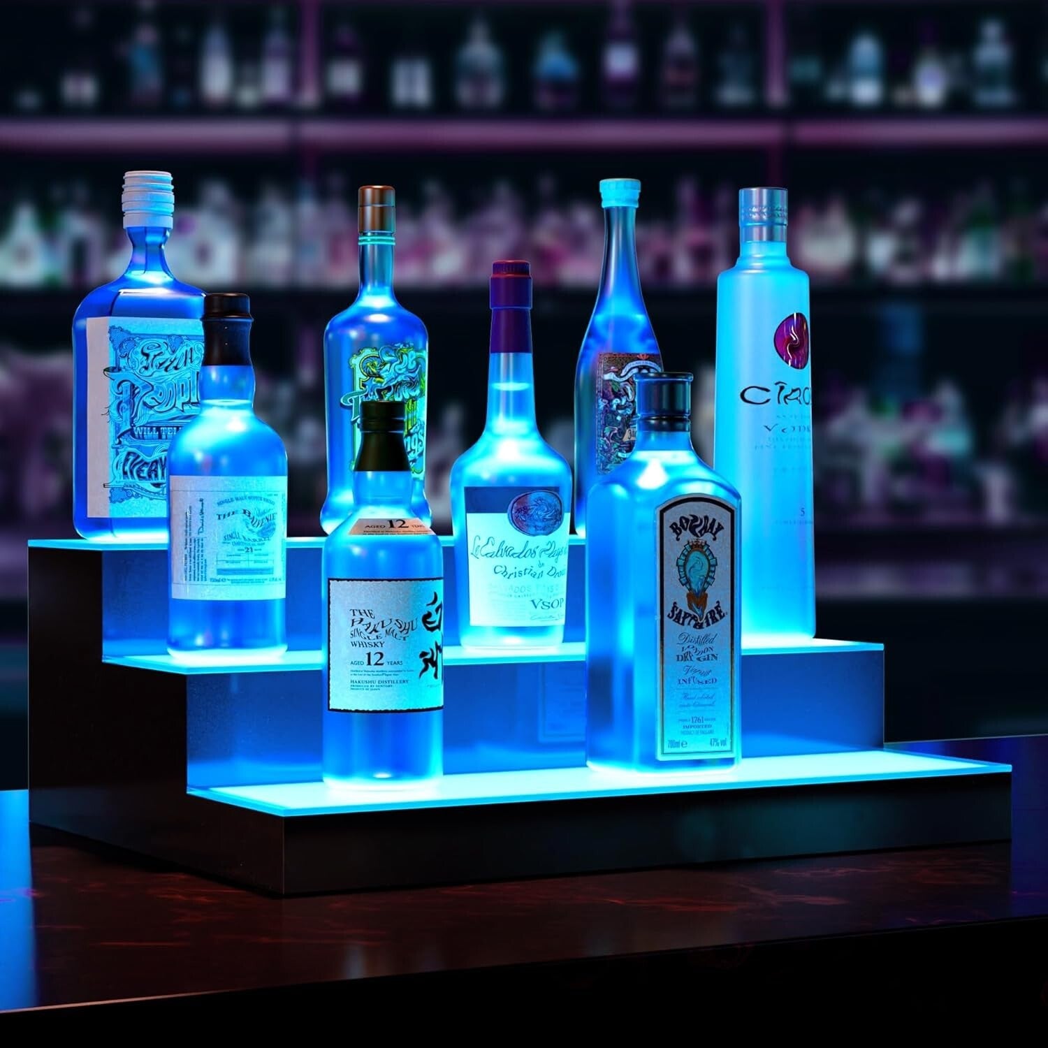 Acrylic LED Bottle Display Rack - Illuminated Home Bar Shelf with 16 Colors