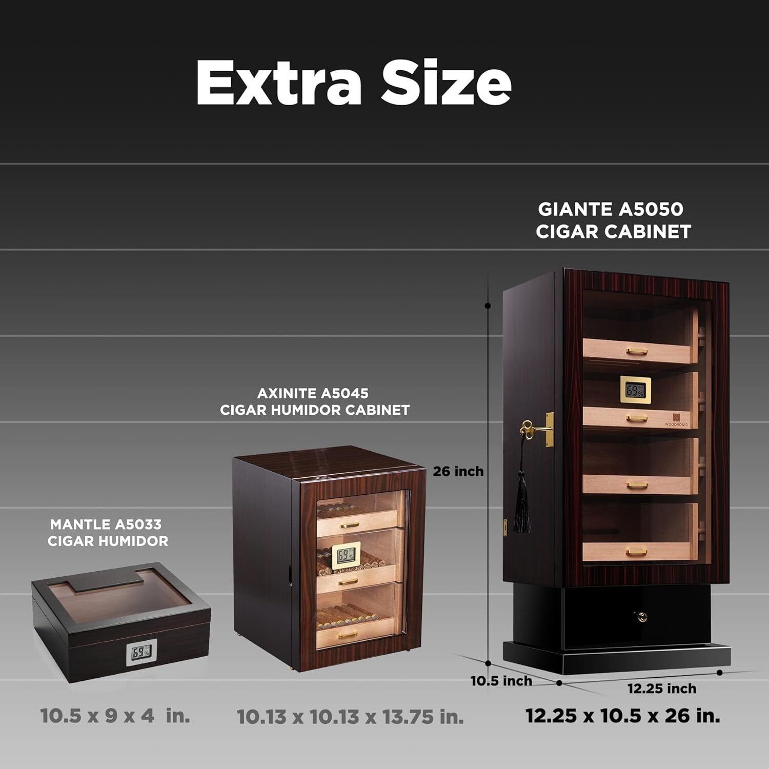Premium 250-Cigar Capacity Humidor with Crystal Humidifiers & Digital Hygrometer