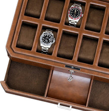 Load image into Gallery viewer, 12 Slot Leather Watch Box &amp; Slide Out Drawer - Luxury Organizer in Tan/Brown