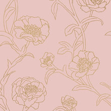 Load image into Gallery viewer, Moisture-Resistant Floral Peel &amp; Stick Wallpaper in Pink and Gold - 20.5" x 198"