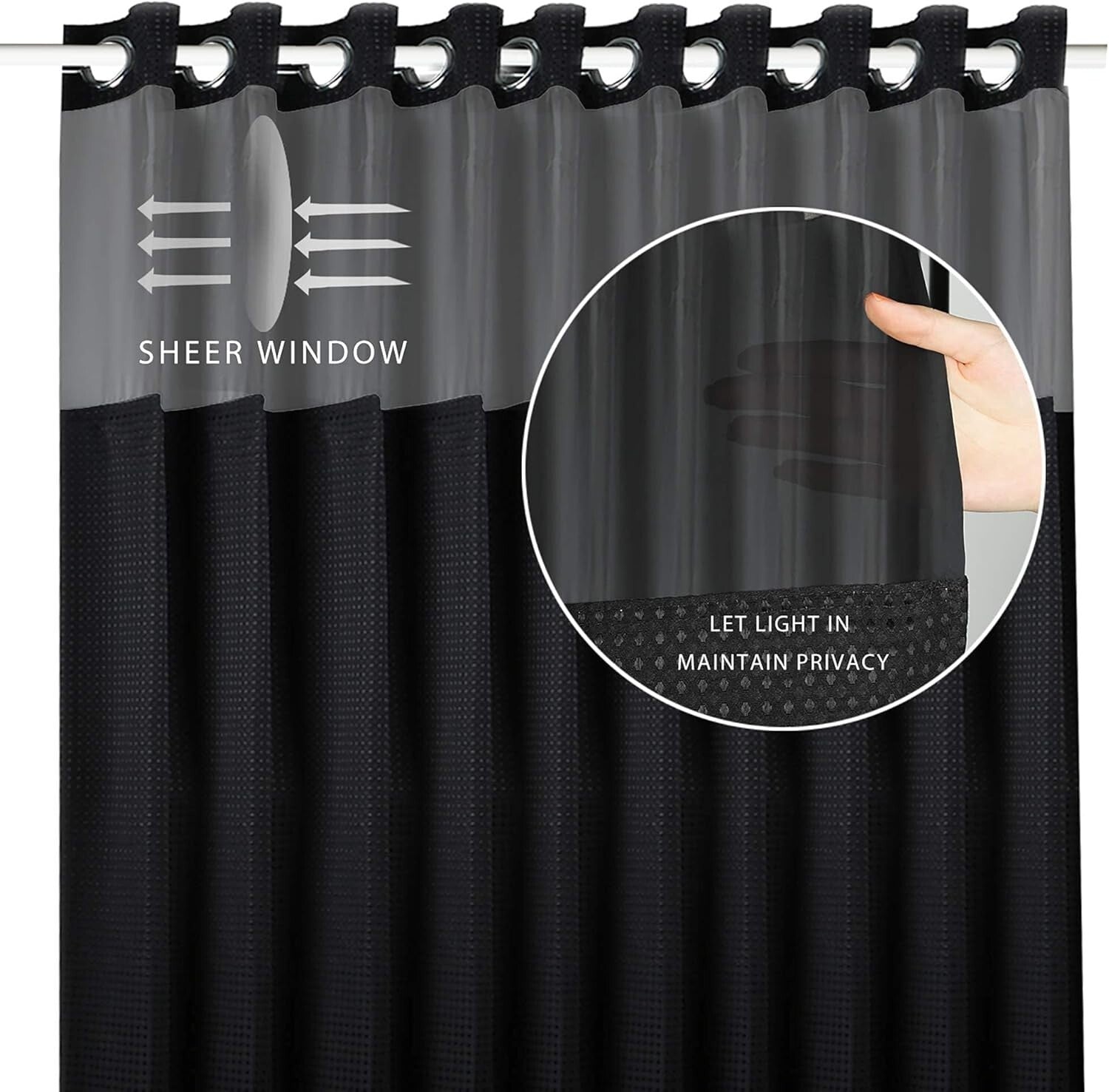 Luxury Hotel-Grade Shower Curtain with Thick Waffle Weave & Mesh Top - 72x74