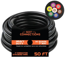 Load image into Gallery viewer, 14 Gauge 7 Way Trailer Wire - Weatherproof 50 Ft Length Ideal for Automotive Use