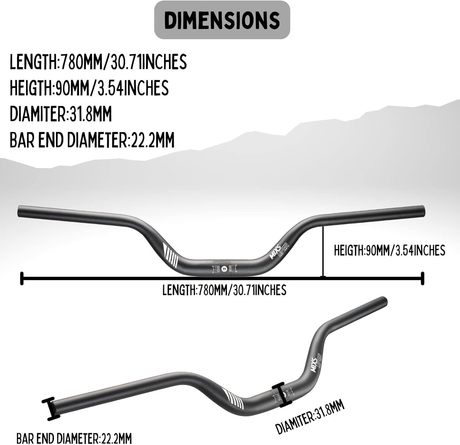 Ergonomic Aluminum Alloy High Riser Handlebar – 780mm Length, Black Finish