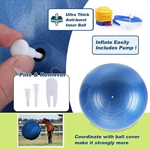 Durable Anti-Burst 25" Dog & Horse Soccer Ball with Safety Cover in Blue
