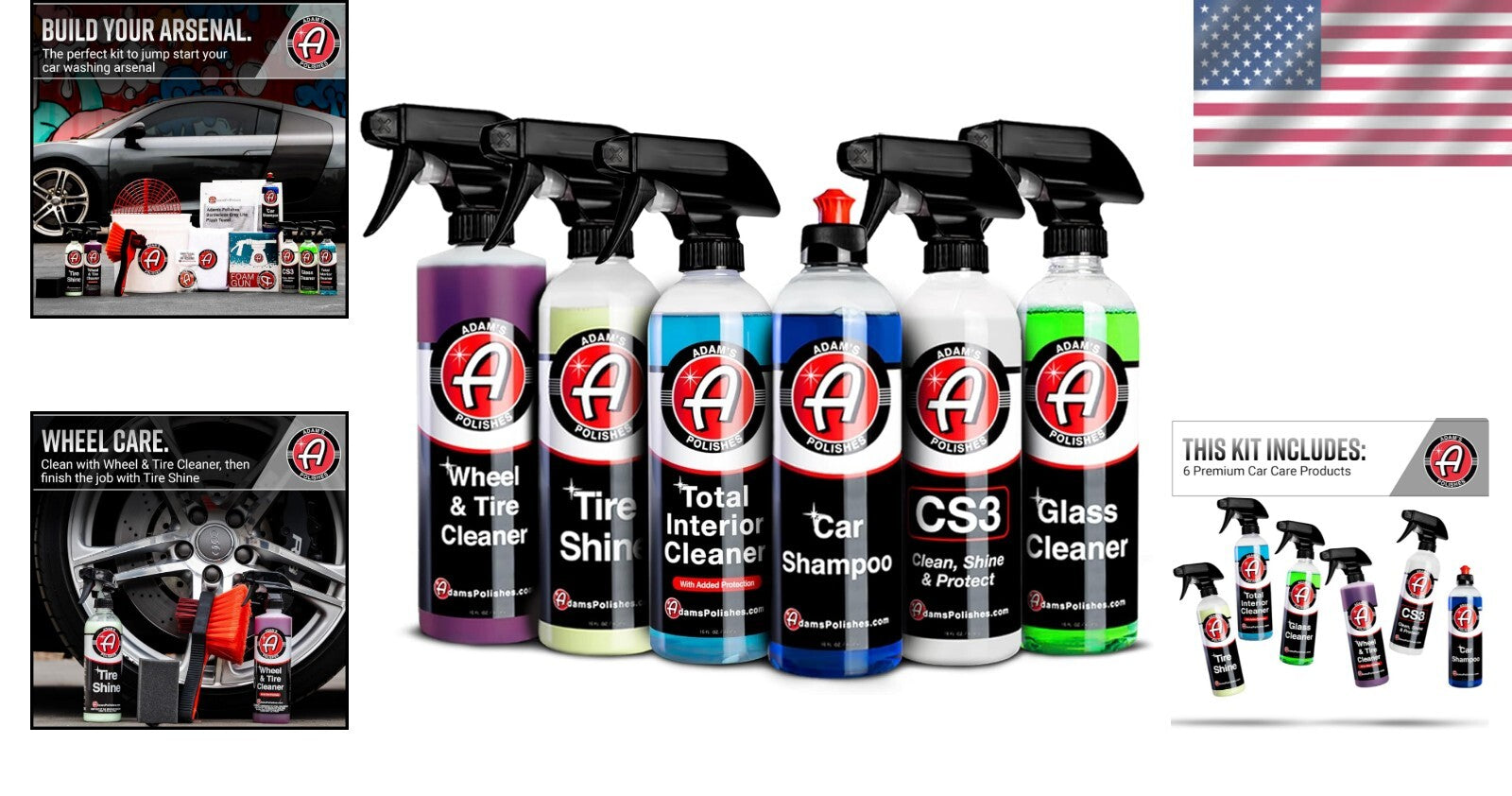 Adam's Premium Car Wash Kit - 6 Essential Detailing Products for Vehicle Shine