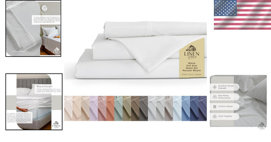 Crisp and Cool Full Size 100% Cotton Percale Sheets, Deep Pocket - 4 Piece Set