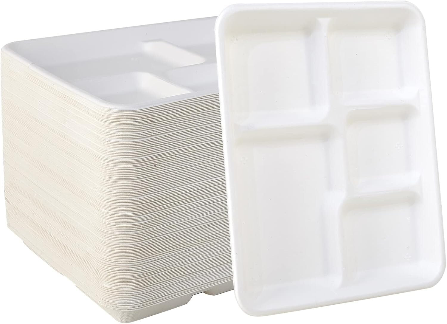 Durable 5-Compartment Disposable Plates - Perfect for School Lunches & Parties