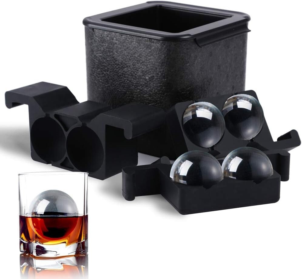 BPA-Free Silicone Ice Sphere Tray: Makes 4 Crystal Clear Ice Balls for Cocktails