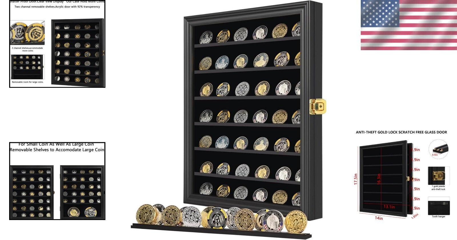 Elegant Wall-Mountable Display Cabinet for Military Coins & Collectibles - Black