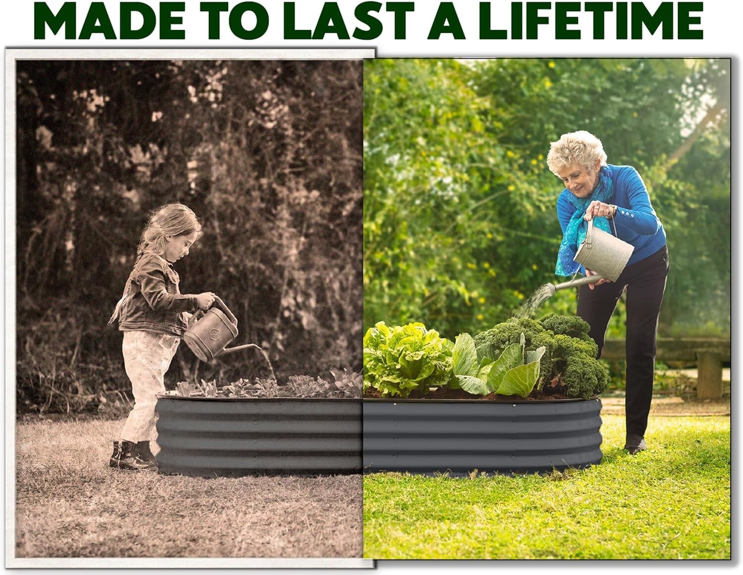 Modern Galvanized Garden Planter - 48" (4 ft) x 24" (2 ft) for Flowers & Veggies