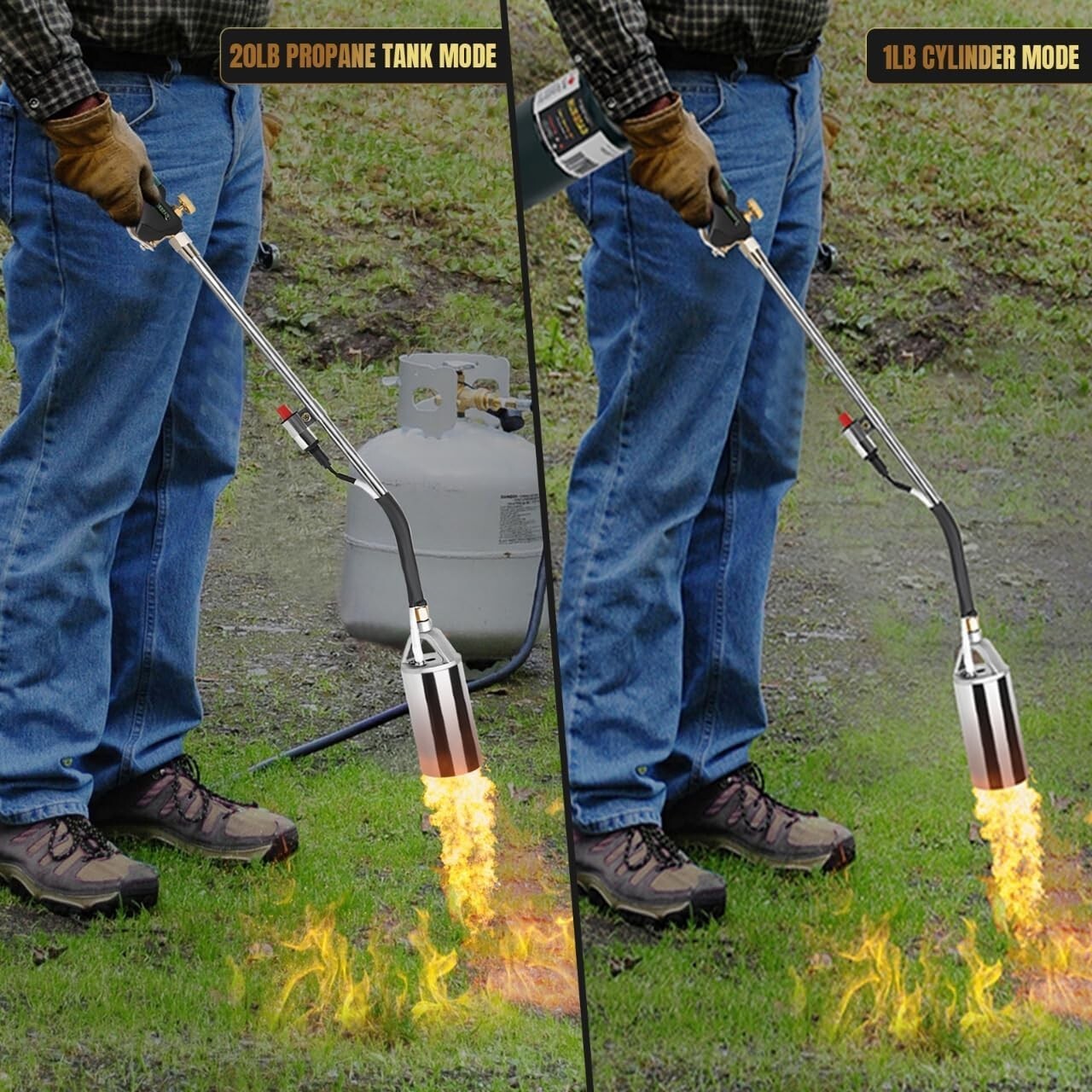 1,200,000 BTU Propane Weed Torch Kit with 30-Inch Flame for Eco-Friendly Weeding