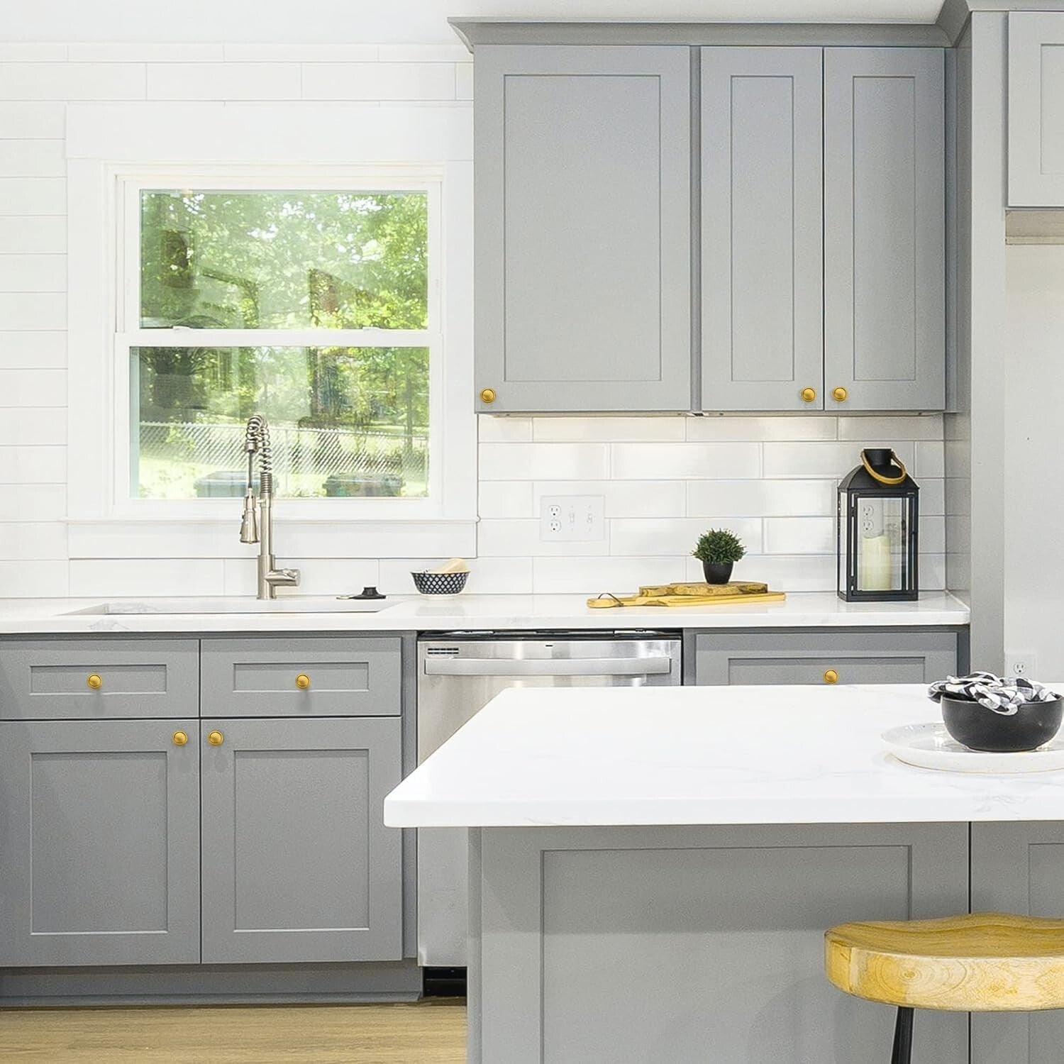 45-Pack Brushed Brass Cabinet Pulls - 1-1/4 Inch Round Kitchen Knobs