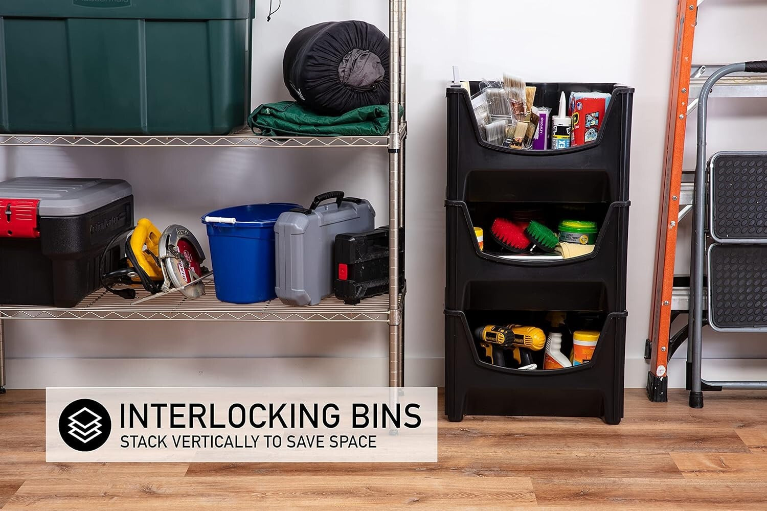 3-Piece Jumbo Stackable Storage Container Set, Durable with Extra-Large Handles