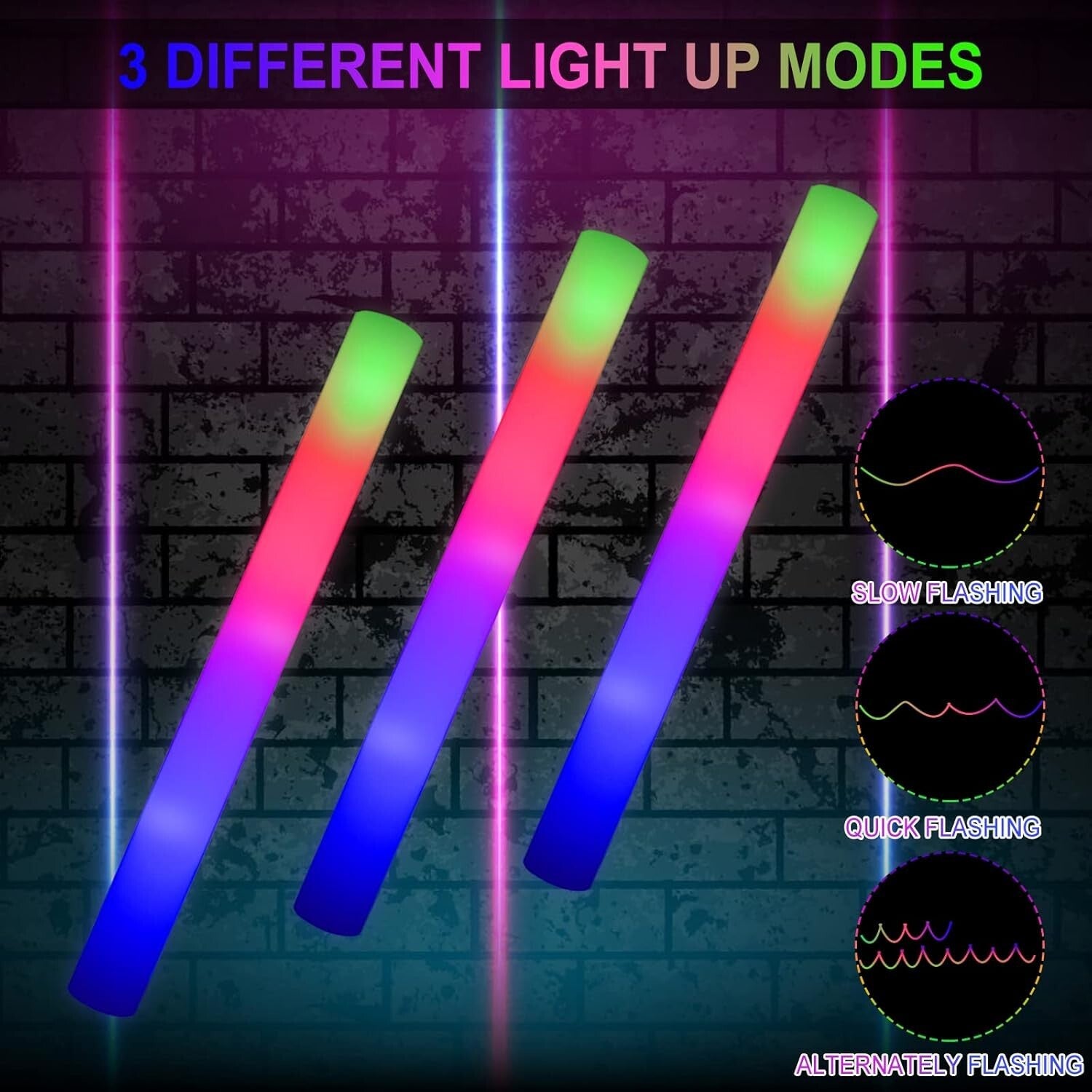 42 Pack LED Foam Glow Sticks - Three Flashing Modes for Unforgettable Parties