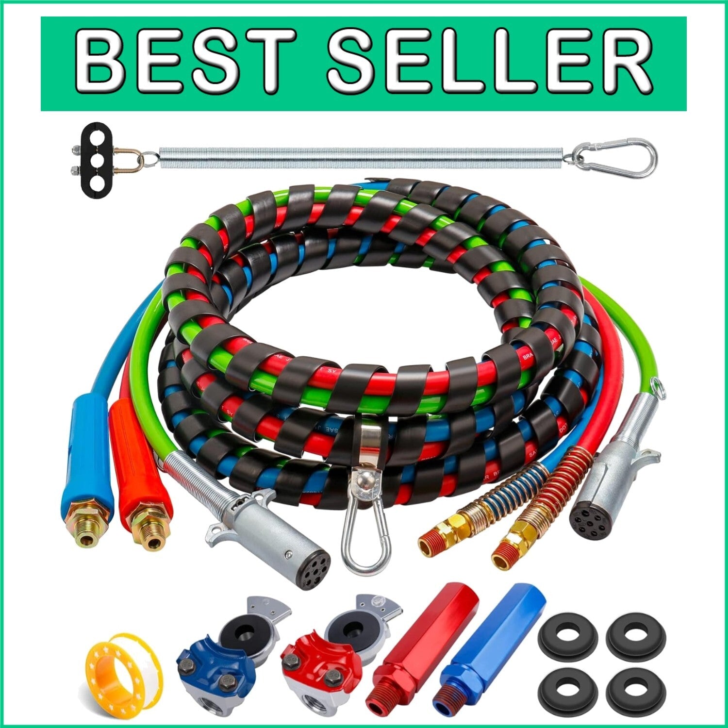 15FT Semi Truck Air Lines Kit with 3 in 1 Red & Blue Brake Hoses - Complete Set
