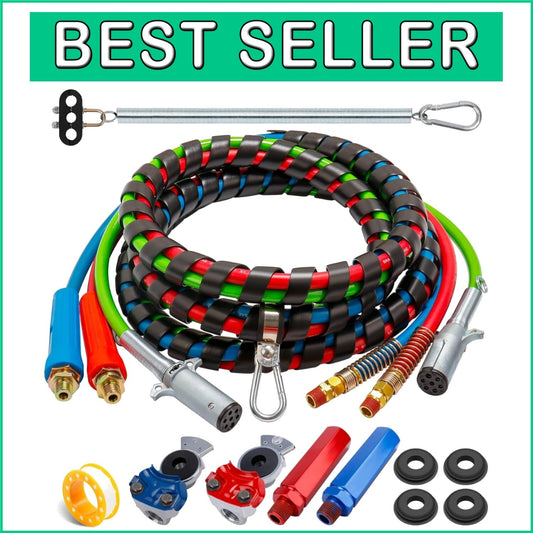 15FT Semi Truck Air Lines Kit with 3 in 1 Red & Blue Brake Hoses - Complete Set