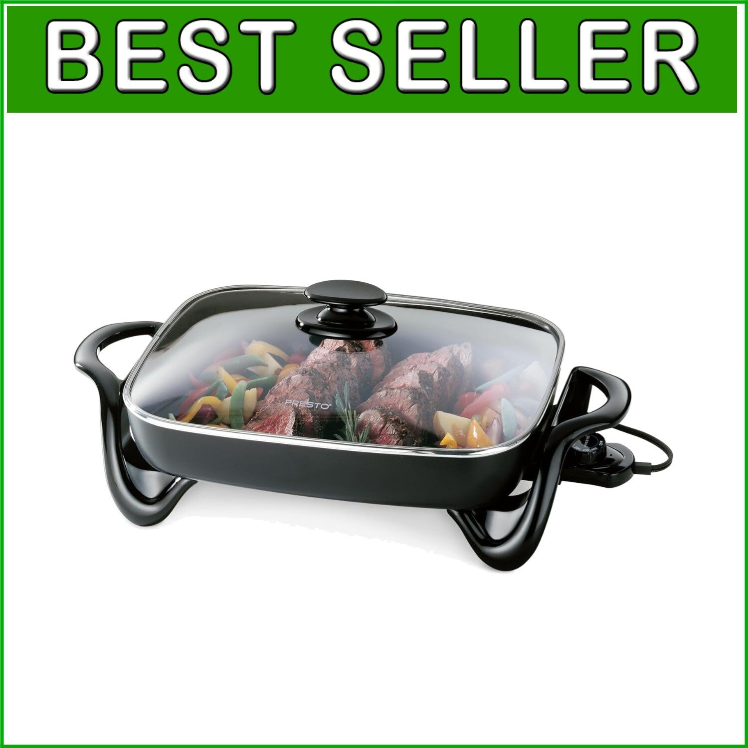 Versatile 16-Inch Electric Skillet with PFAS Free Nonstick Surface & Glass Lid