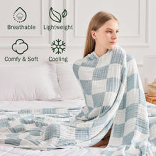 Load image into Gallery viewer, Breathable Cotton Rayon Blanket Twin 60"x80" - Checkered Teal for Stylish Living