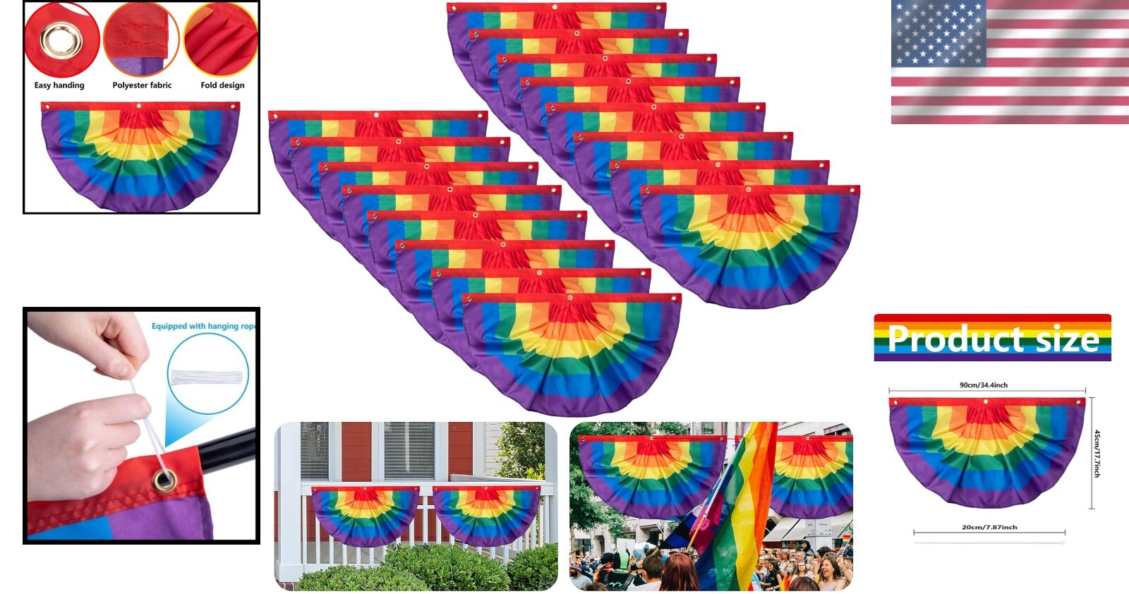 Durable Rainbow Bunting Flag Set - Perfect for Pride Month Outdoor Displays