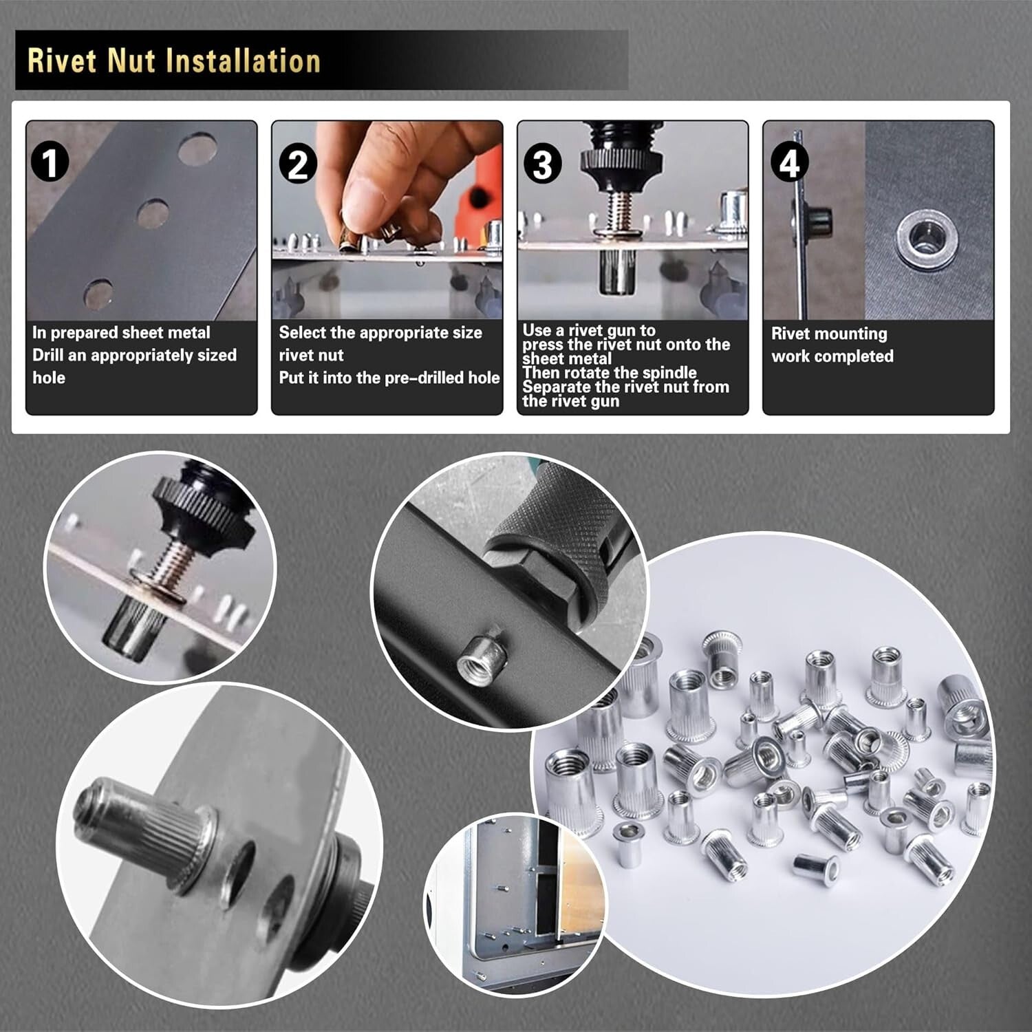 Lightweight 430PCS Rivet Nut Kit with Clear Storage Box - M3 to M8 Thread Sizes