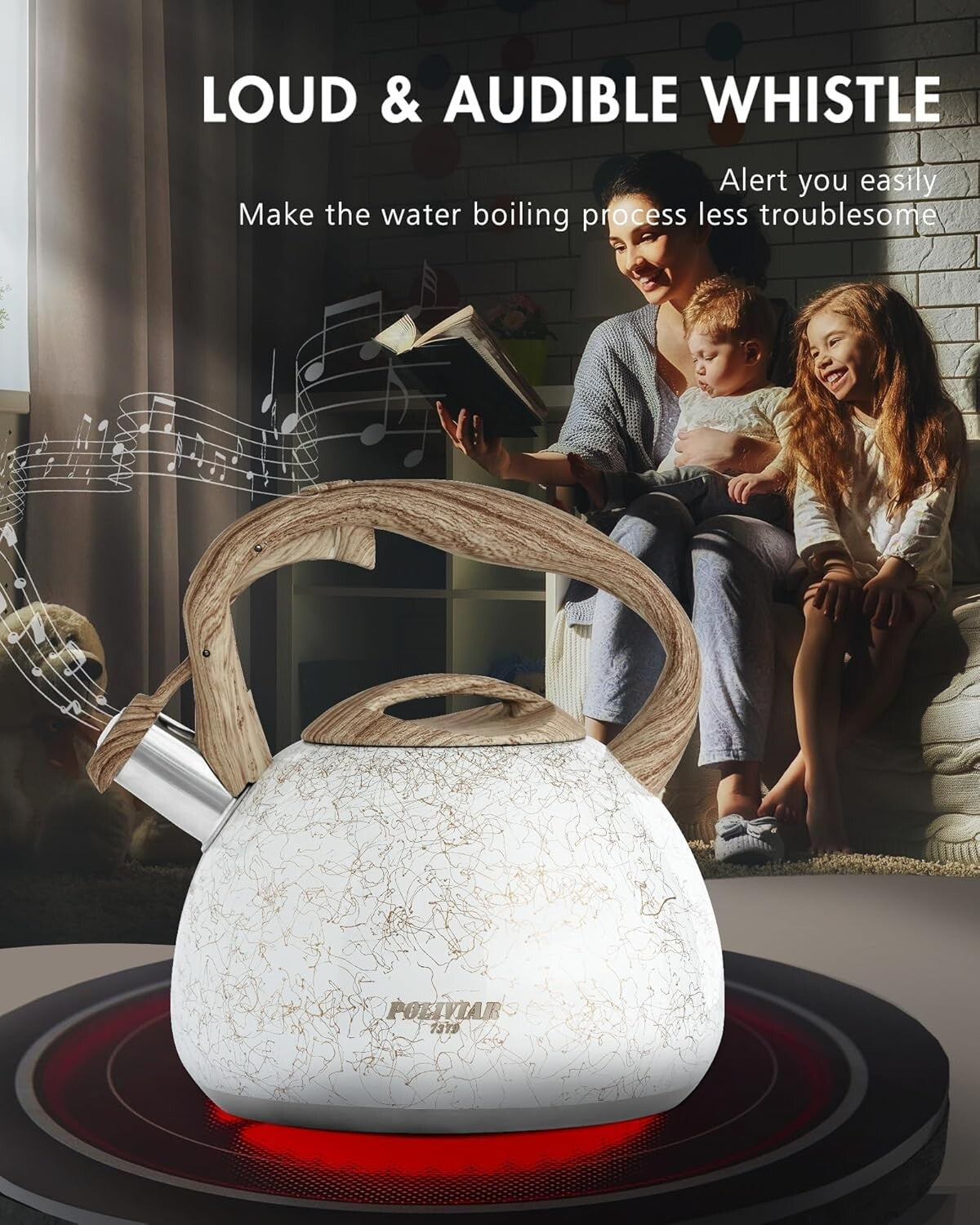 Anti-Hot 2.7 Quart Stainless Steel Tea Kettle with Loud Whistle for Safe Boiling