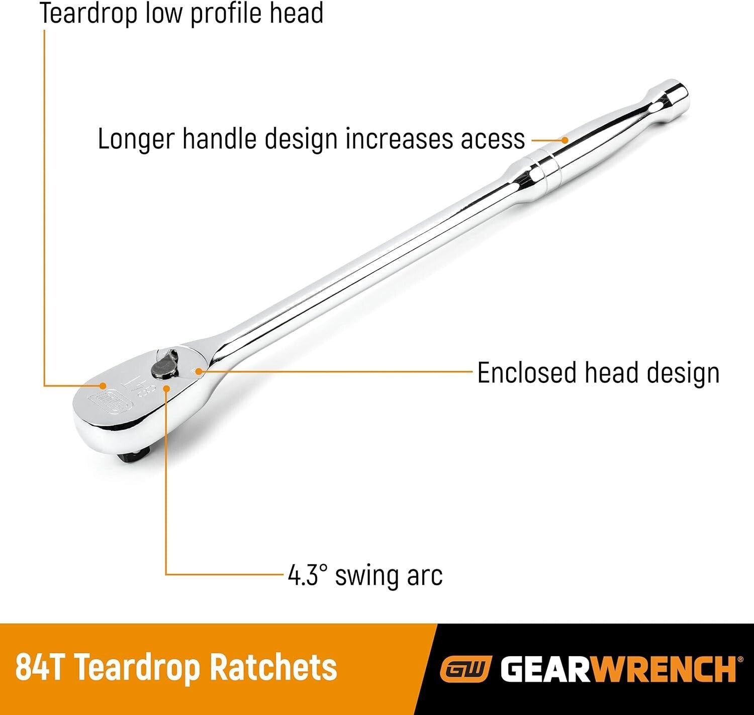 Professional 84-Tooth Teardrop Ratchet with Full Polish Chrome Finish