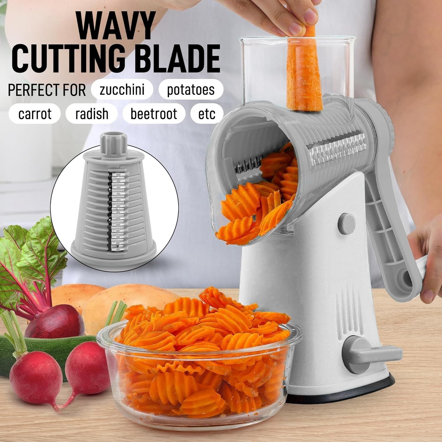 Safe & Efficient Manual Cheese Shredder with Reinforced Suction Base - 5 Blades