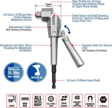 Load image into Gallery viewer, All Metal Right Angle Drill Attachment - Impact Driver Compatible Up to 3000 RPM