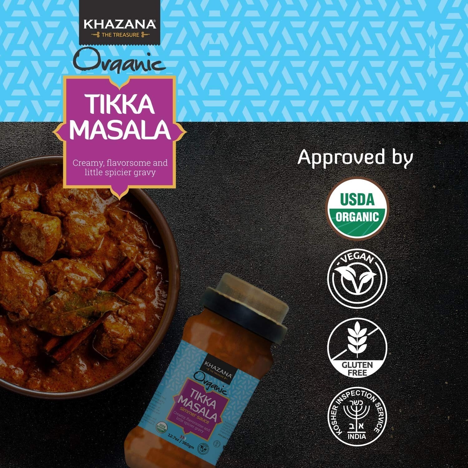 Delicious Organic Tikka Masala Simmer Sauce - Authentic Flavors, 12.7oz Jars
