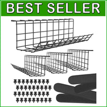 Load image into Gallery viewer, Sleek Black Under Desk Cable Management Rack – Effortless Installation Anywhere
