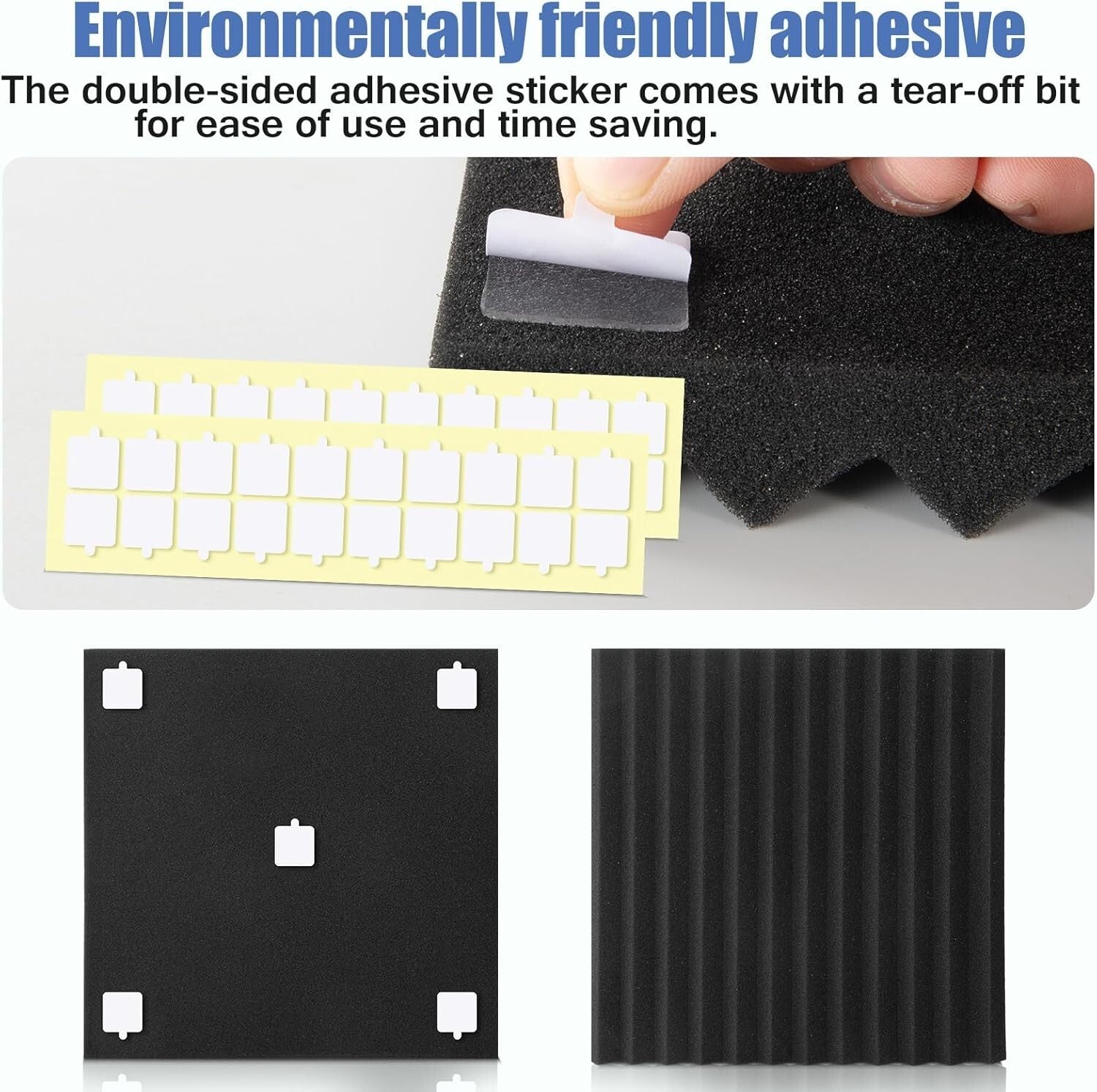 Flexible Installation Acoustic Foam Panels - 100 Pack, Adhesive Backing Included